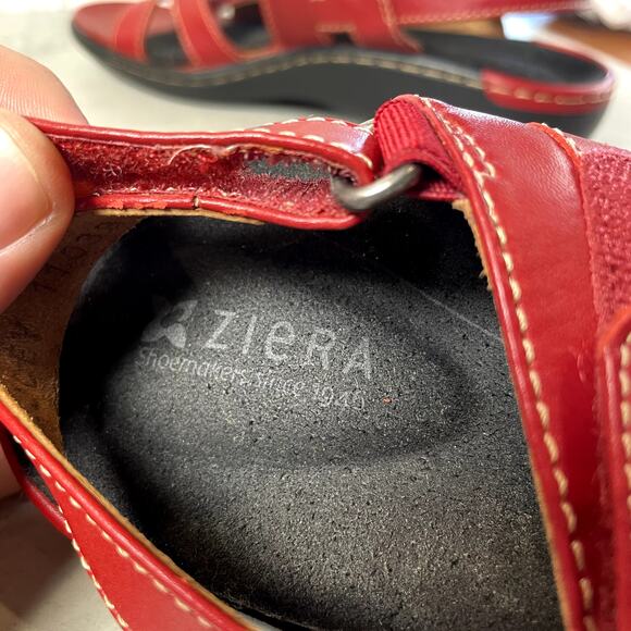 Ziera WMN Strappy 38M Red Leather Brucey Slingback Sandals Open Toe Loop Closure - Picture 7 of 9